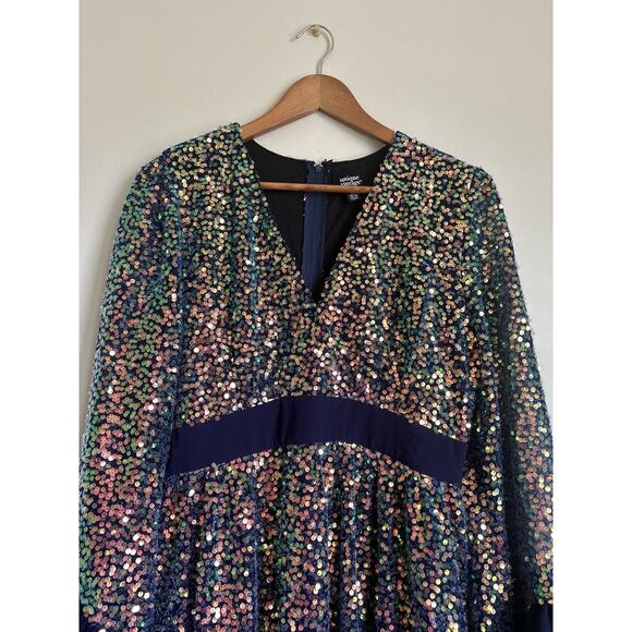 Unique Vintage Plus Size L 10/12 1970s Navy Glitter Sequin Maxi Dress! - Picture 2 of 9